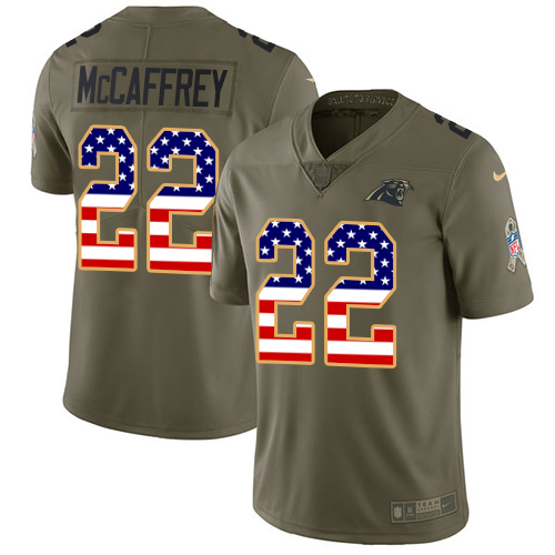 Nike Panthers #22 Christian McCaffrey Olive/USA Flag Men's Stitched NFL Limited Salute To Service Jersey